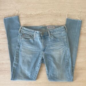 AG Adriano Goldschmied Women's Light Blue Frayed Ankle Skinny Jeans